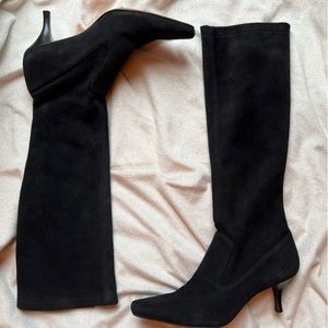 Cole Haan Stretchy Suede Square Toe Heeled Boots